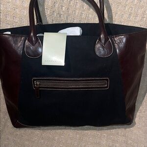 Levenger Black and Brown Leather Tote